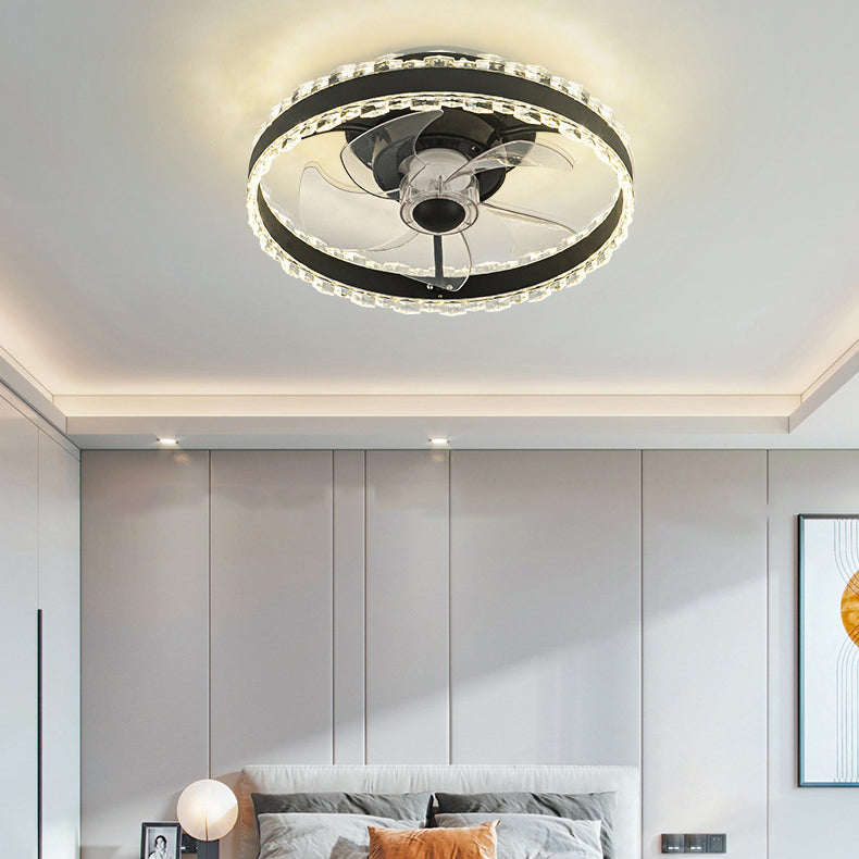 Contemporary Nordic Iron Aluminum Acrylic Round LED Ceiling Fan Light For Bedroom