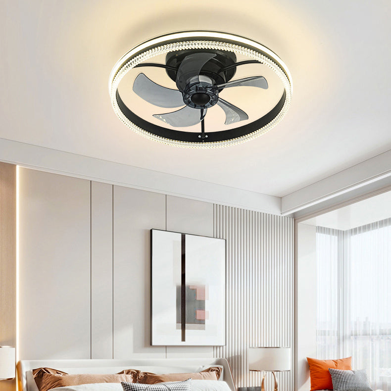 Contemporary Nordic Iron Aluminum Acrylic Round LED Ceiling Fan Light For Bedroom