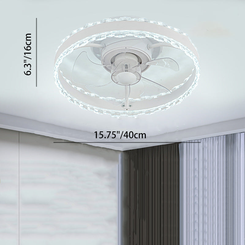 Contemporary Nordic Iron Aluminum Acrylic Round LED Ceiling Fan Light For Bedroom