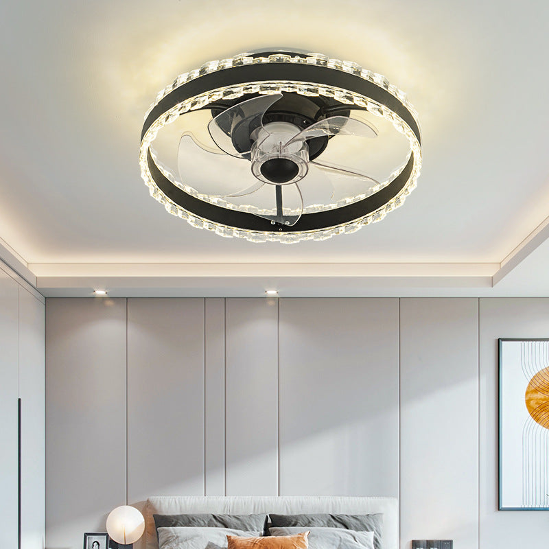 Contemporary Nordic Iron Aluminum Acrylic Round LED Ceiling Fan Light For Bedroom