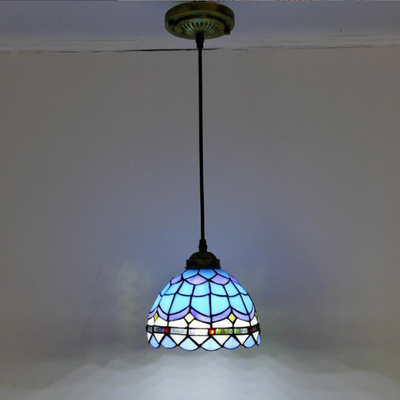 Traditional Tiffany Half Globe Iron Stained Glass 1-Light Pendant Light For Bedroom