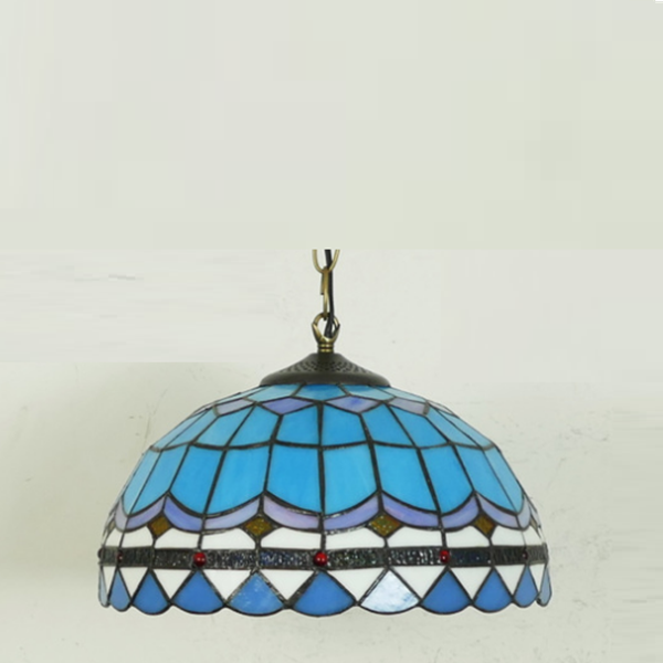 Traditional Tiffany Half Globe Iron Stained Glass 1-Light Pendant Light For Bedroom