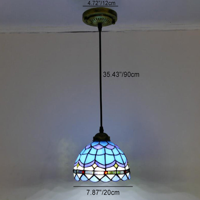 Traditional Tiffany Half Globe Iron Stained Glass 1-Light Pendant Light For Bedroom