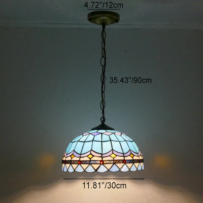 Traditional Tiffany Half Globe Iron Stained Glass 1-Light Pendant Light For Bedroom