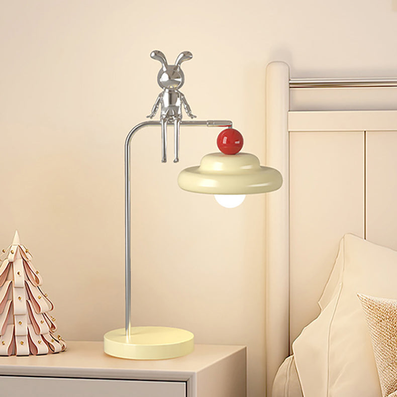 Contemporary Creative Cartoon Bunny Bear Sphere Disc Iron Hardware 1-Light Table Lamp For Bedroom