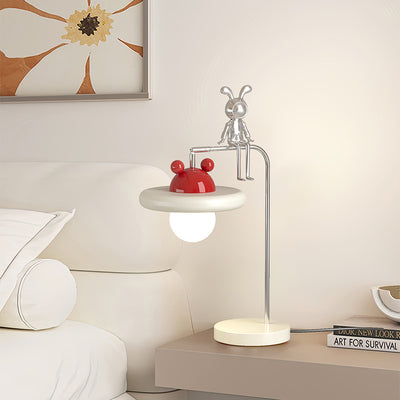 Contemporary Creative Cartoon Bunny Bear Sphere Disc Iron Hardware 1-Light Table Lamp For Bedroom