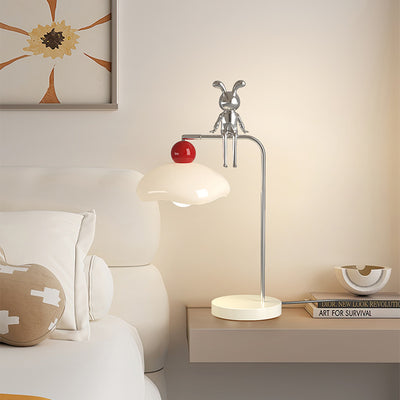 Contemporary Creative Cartoon Bunny Bear Sphere Disc Iron Hardware 1-Light Table Lamp For Bedroom