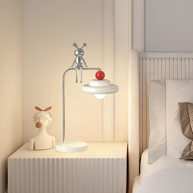 Contemporary Creative Cartoon Bunny Bear Sphere Disc Iron Hardware 1-Light Table Lamp For Bedroom