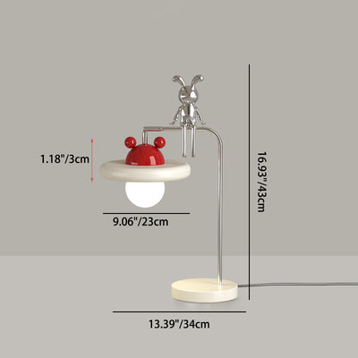 Contemporary Creative Cartoon Bunny Bear Sphere Disc Iron Hardware 1-Light Table Lamp For Bedroom