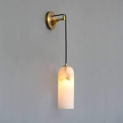 Contemporary Scandinavian Cylinder Disc Base Copper Marble 1-Light Wall Sconce Lamp For Bedroom