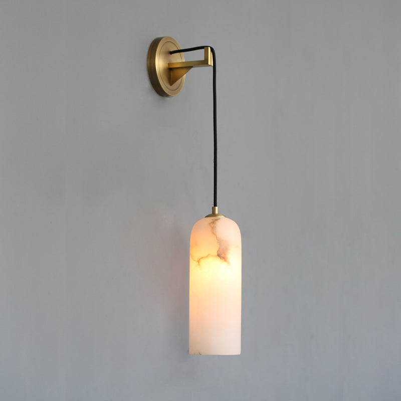 Contemporary Scandinavian Cylinder Disc Base Copper Marble 1-Light Wall Sconce Lamp For Bedroom