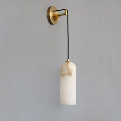 Contemporary Scandinavian Cylinder Disc Base Copper Marble 1-Light Wall Sconce Lamp For Bedroom