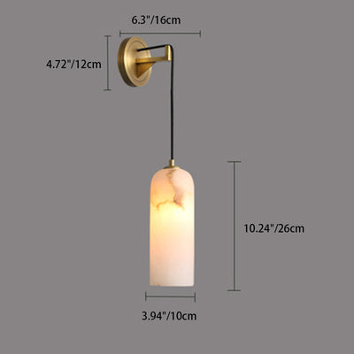 Contemporary Scandinavian Cylinder Disc Base Copper Marble 1-Light Wall Sconce Lamp For Bedroom