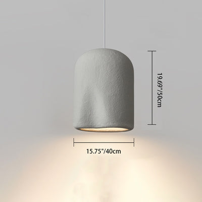 Traditional Japanese Cylinder Oval Crease Plastic 1-Light Pendant Light For Bedroom