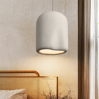 Traditional Japanese Cylinder Oval Crease Plastic 1-Light Pendant Light For Bedroom