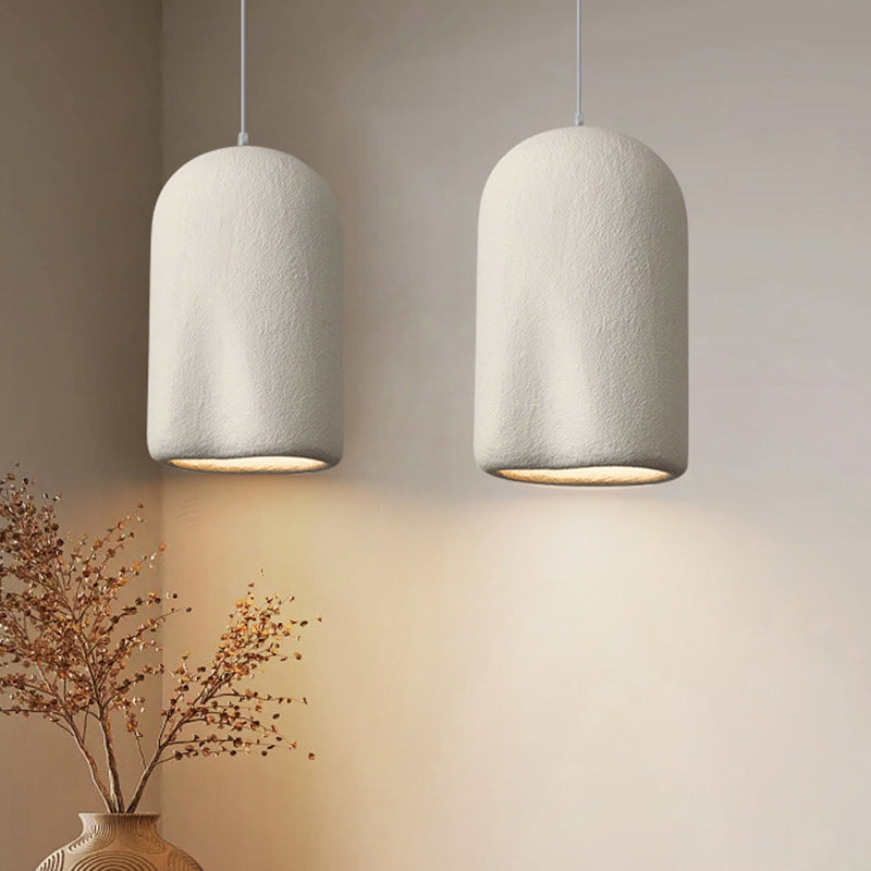 Traditional Japanese Cylinder Oval Crease Plastic 1-Light Pendant Light For Bedroom