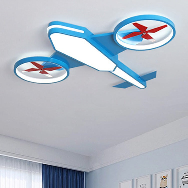 Contemporary Creative Cartoon Airplane Iron Acrylic LED Flush Mount Ceiling Light For Bedroom