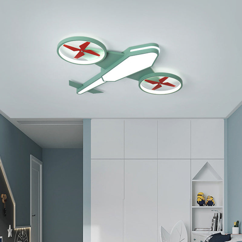 Contemporary Creative Cartoon Airplane Iron Acrylic LED Flush Mount Ceiling Light For Bedroom