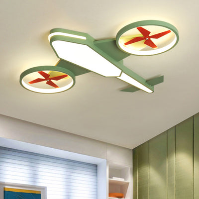 Contemporary Creative Cartoon Airplane Iron Acrylic LED Flush Mount Ceiling Light For Bedroom