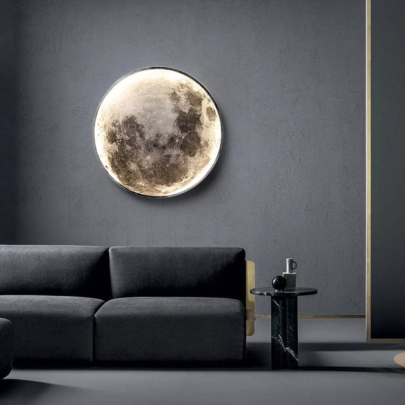 Contemporary Scandinavian Round Moon Iron Acrylic LED Wall Sconce Lamp For Living Room