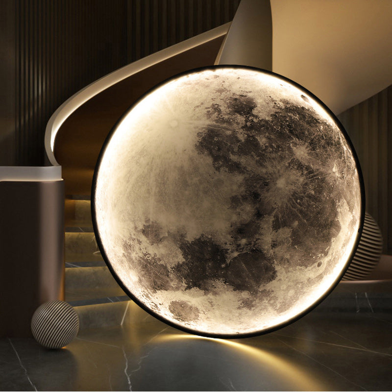 Contemporary Scandinavian Round Moon Iron Acrylic LED Wall Sconce Lamp For Living Room