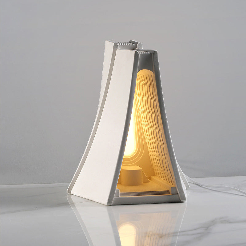 Contemporary Scandinavian Prism Tower Plaster LED Table Lamp For Bedroom