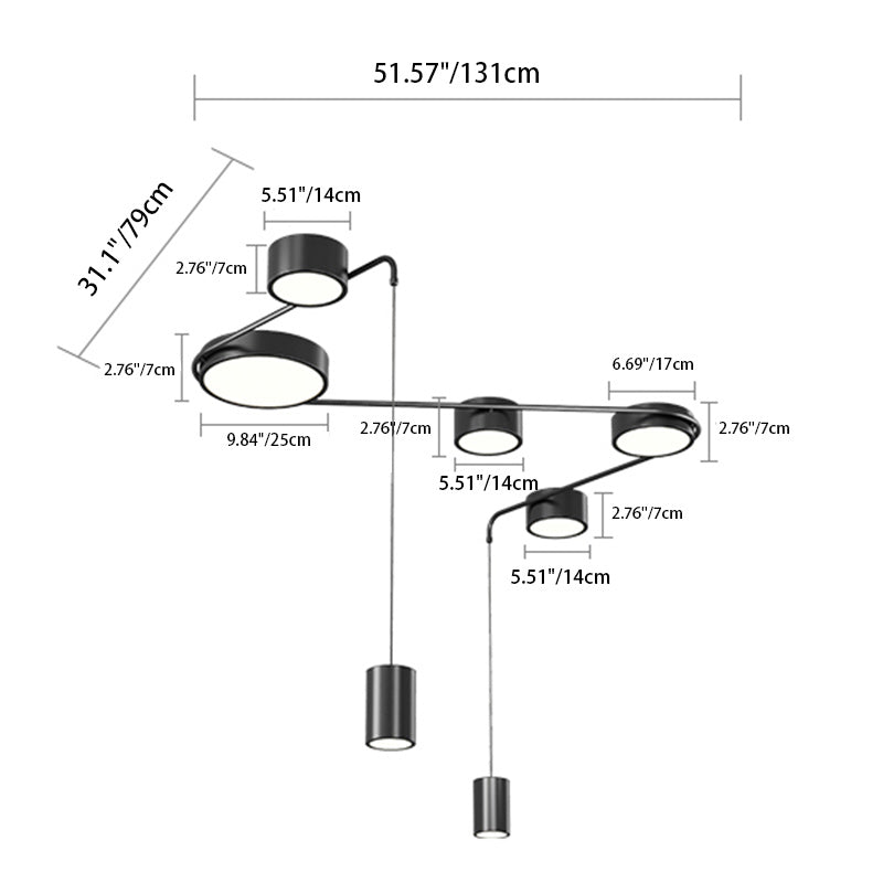 Modern Minimalist Cylinder Long Bend Iron LED Flush Mount Ceiling Light For Living Room