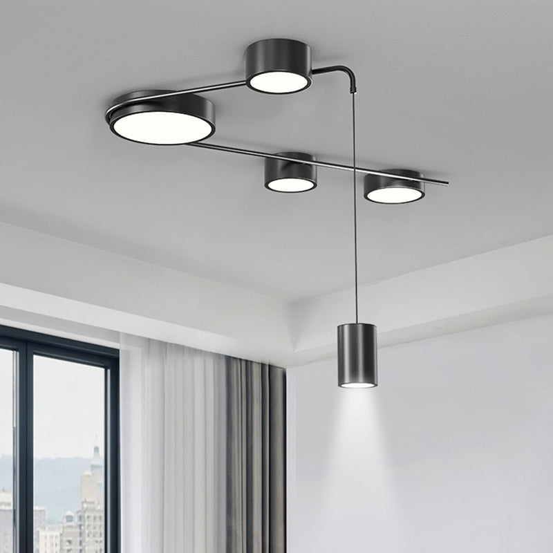 Modern Minimalist Cylinder Long Bend Iron LED Flush Mount Ceiling Light For Living Room