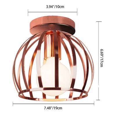 Contemporary Scandinavian Spherical Oval Disc Base Striped Iron 1-Light Semi-Flush Mount Ceiling Light For Living Room