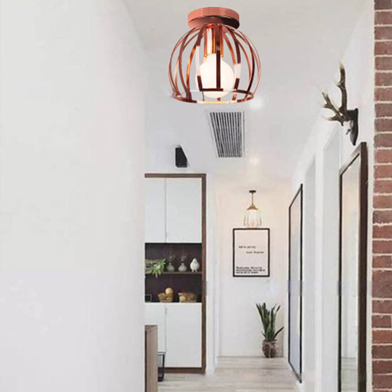 Contemporary Scandinavian Spherical Oval Disc Base Striped Iron 1-Light Semi-Flush Mount Ceiling Light For Living Room