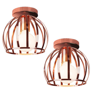 Contemporary Scandinavian Spherical Oval Disc Base Striped Iron 1-Light Semi-Flush Mount Ceiling Light For Living Room