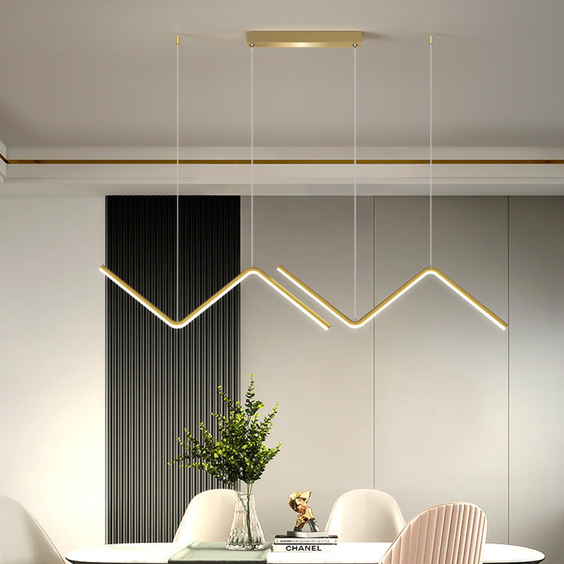 Contemporary Scandinavian Long Bent Line Iron Aluminum Acrylic LED Island Pendant Light For Dining Room