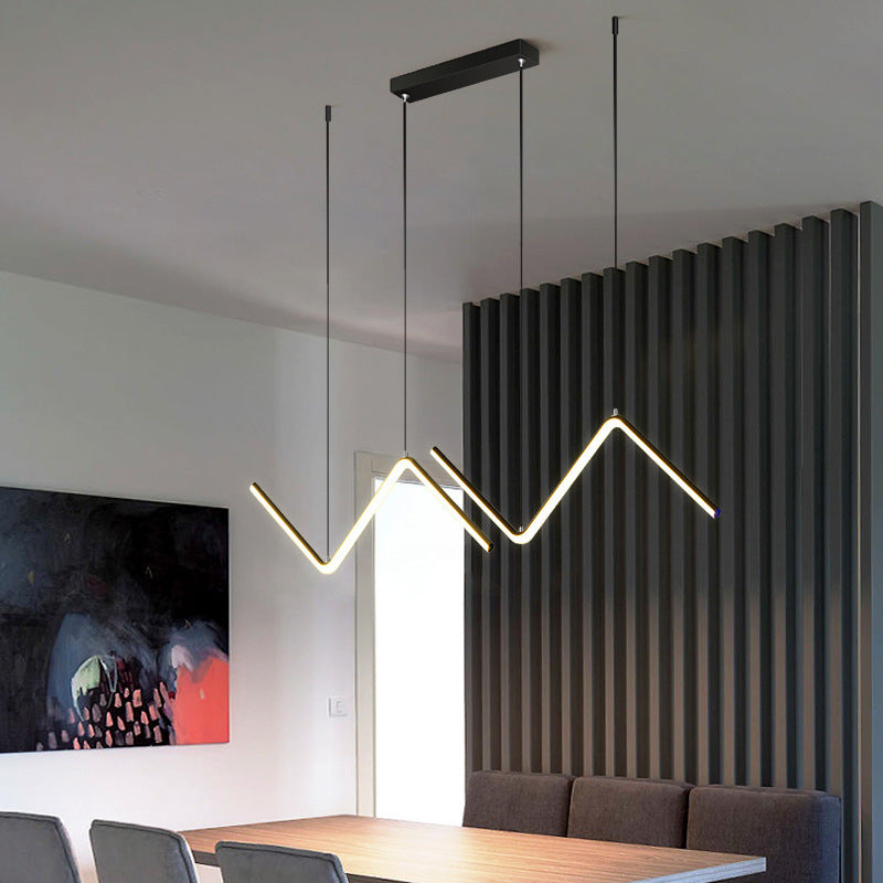 Contemporary Scandinavian Long Bent Line Iron Aluminum Acrylic LED Island Pendant Light For Dining Room