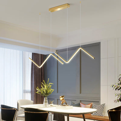 Contemporary Scandinavian Long Bent Line Iron Aluminum Acrylic LED Island Pendant Light For Dining Room