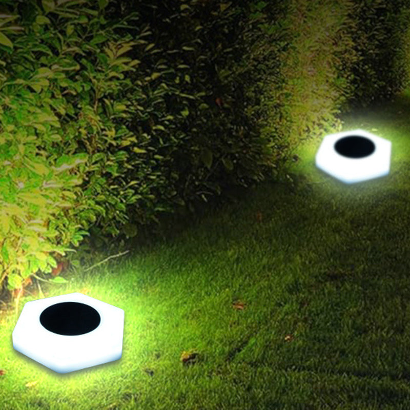 Modern Minimalist Solar Waterproof Hexagon Round Plastic Acrylic LED Ground Plug Lawn Landscape Light For Garden