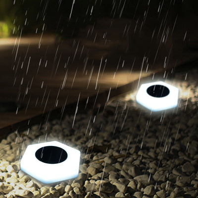 Modern Minimalist Solar Waterproof Hexagon Round Plastic Acrylic LED Ground Plug Lawn Landscape Light For Garden