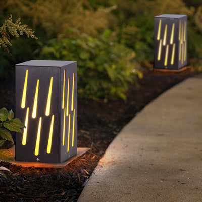 Contemporary Creative Waterproof Rectangle Meteor Stripes Galvanized Faux Dolomite 1-Light Lawn Landscape Lamp For Outdoor Patio