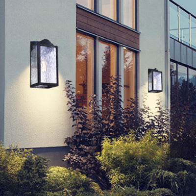 Contemporary Scandinavian Waterproof Rectangle Square Aqua Glass Iron 1-Light Outdoor Wall Sconce Lamp For Garden