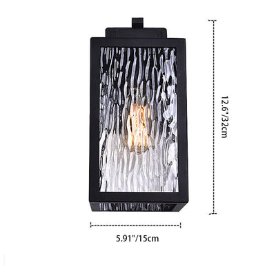 Contemporary Scandinavian Waterproof Rectangle Square Aqua Glass Iron 1-Light Outdoor Wall Sconce Lamp For Garden