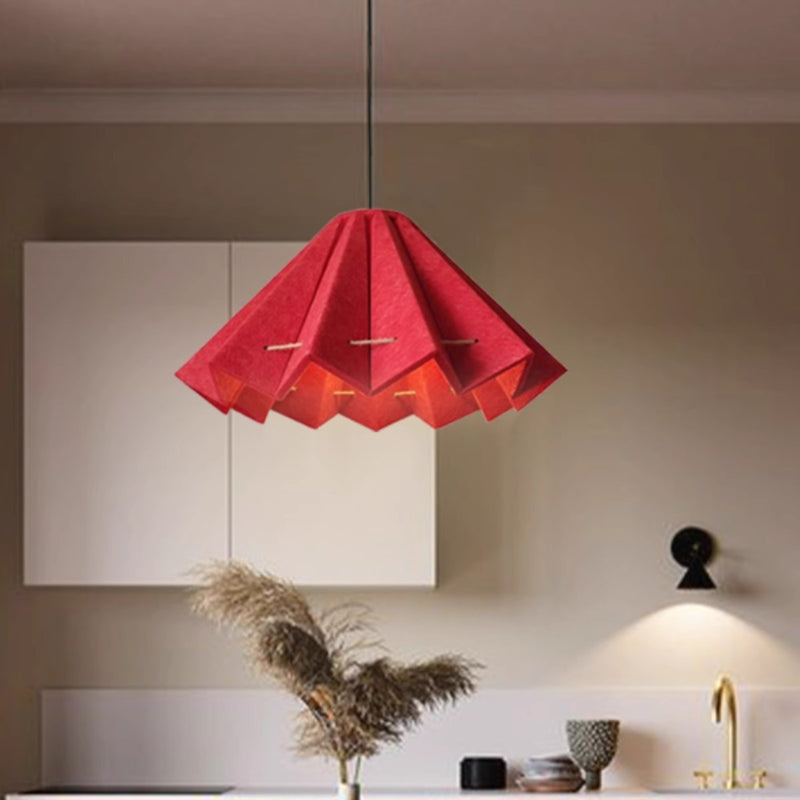 Contemporary Creative Pleated Round Rectangular Angled Aluminum Felt 1-Light Pendant Light For Living Room