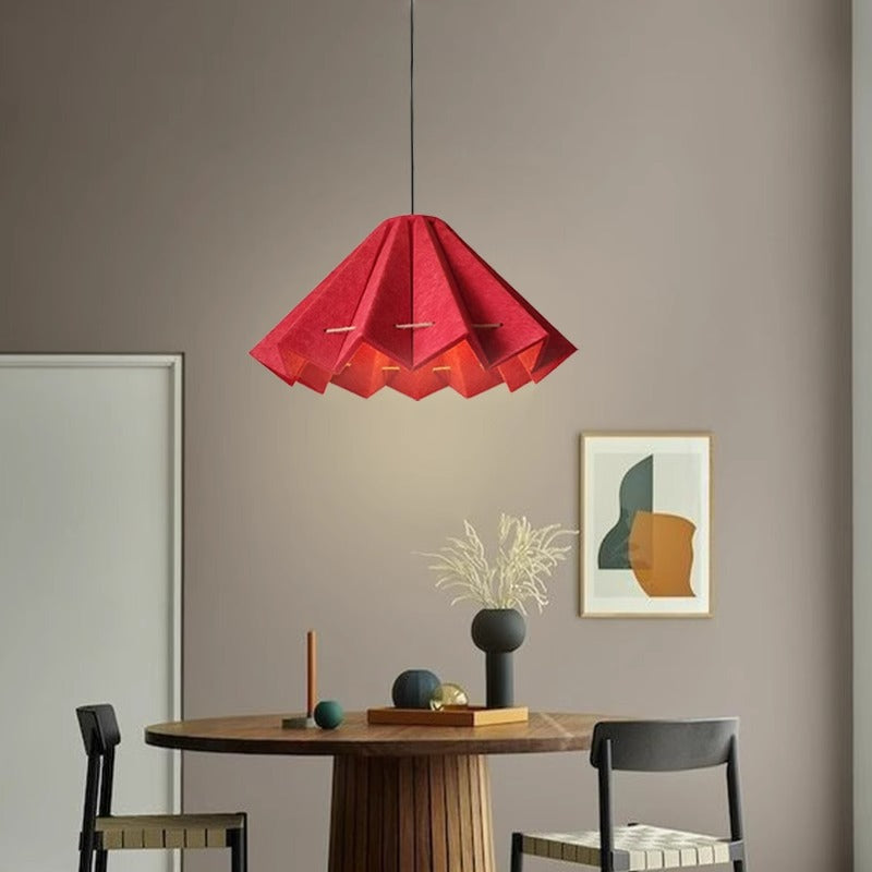 Contemporary Creative Pleated Round Rectangular Angled Aluminum Felt 1-Light Pendant Light For Living Room