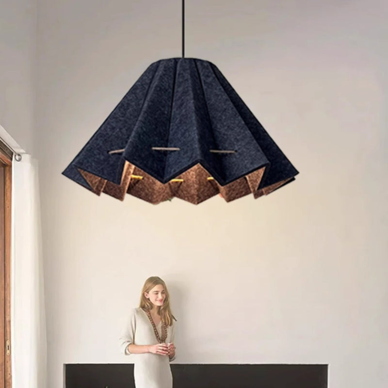 Contemporary Creative Pleated Round Rectangular Angled Aluminum Felt 1-Light Pendant Light For Living Room