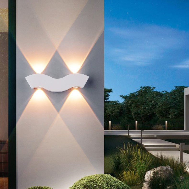 Modern Minimalist Waterproof Wave Rectangle Half Circle Aluminum LED Outdoor Wall Sconce Lamp For Garden