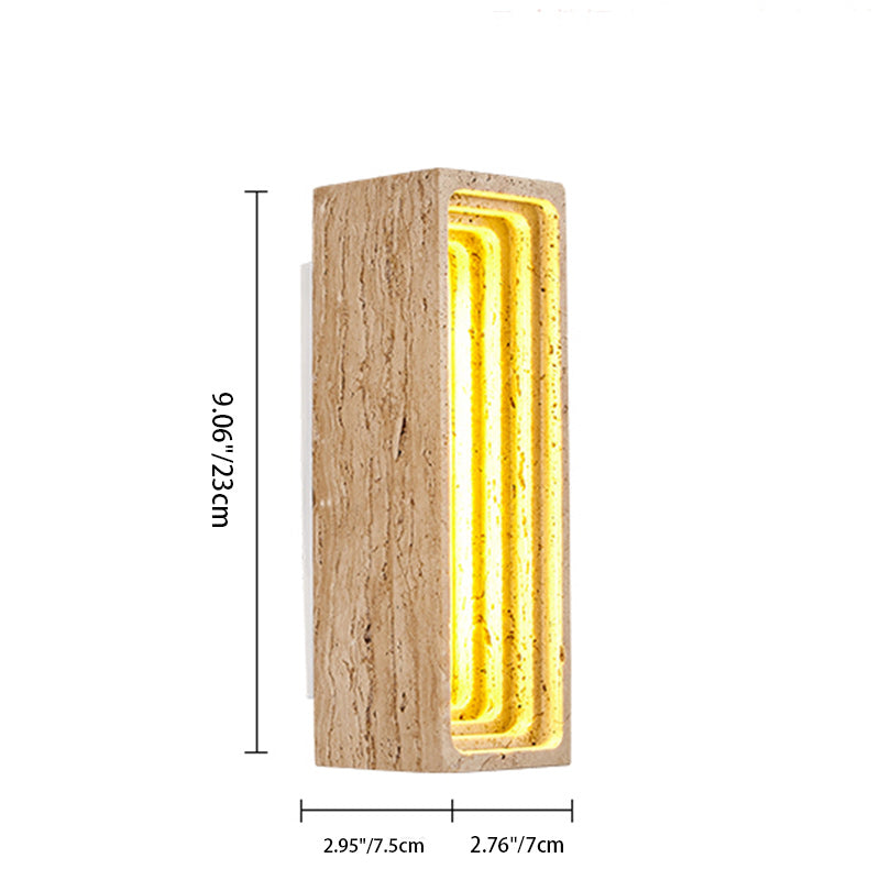 Traditional Japanese Rectangular Hollow Multi-Layer Yellow Travertine LED Wall Sconce Lamp For Bedroom