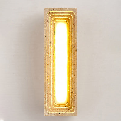 Traditional Japanese Rectangular Hollow Multi-Layer Yellow Travertine LED Wall Sconce Lamp For Bedroom