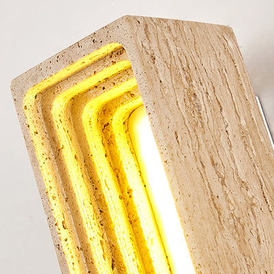 Traditional Japanese Rectangular Hollow Multi-Layer Yellow Travertine LED Wall Sconce Lamp For Bedroom