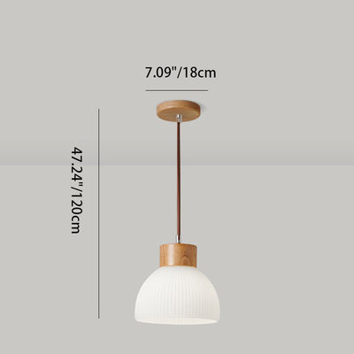 Moderne minimalistische halbrunde Zylinderscheibe Basis gestreift Gummibaum Glas 1-Licht Pendelleuchte für Schlafzimmer 