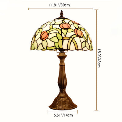 Traditional Tiffany Half Round Oval Lotus Flower Stained Glass Alloy 1-Light Table Lamp For Bedroom