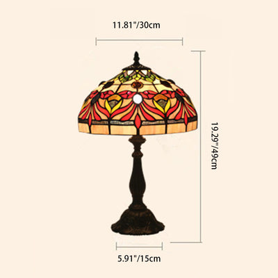 Traditional Tiffany Umbrella Oval Round Table Base Goldfish Stained Glass Aluminum Alloy 1-Light Table Lamp For Bedroom