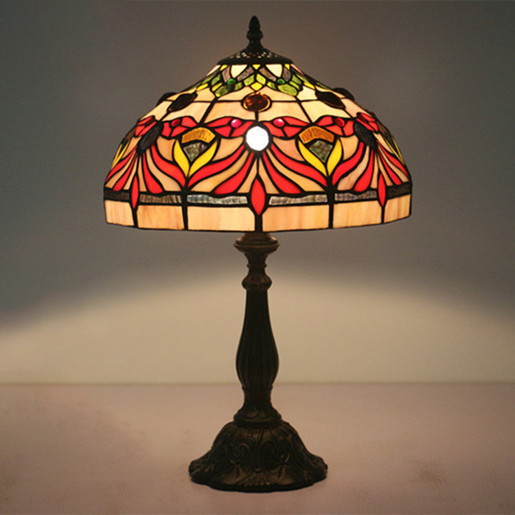 Traditional Tiffany Umbrella Oval Round Table Base Goldfish Stained Glass Aluminum Alloy 1-Light Table Lamp For Bedroom